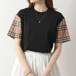 Burberry チェックスリーブCotton T-shirt ブラックL