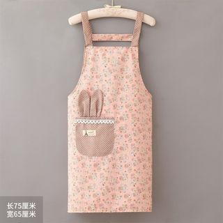 【最新】ピンク うさ耳 エプロン 保育園 緑　ドット 花柄 ポケット