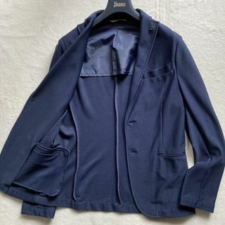 ZARA ニットジャケット アンコン ストレッチ 春夏 L相当 ネイビー