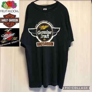 フルーツオブザルーム(FRUIT OF THE LOOM)の【古着】ハーレーダビッドソン ミラー フルーツオブザルーム Tシャツ 黒 XL(Tシャツ/カットソー(半袖/袖なし))