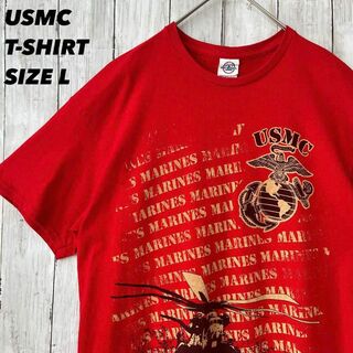 アメリカ古着　USMC MARINES プリントTシャツ　サイズL赤ユニセックス(Tシャツ/カットソー(半袖/袖なし))
