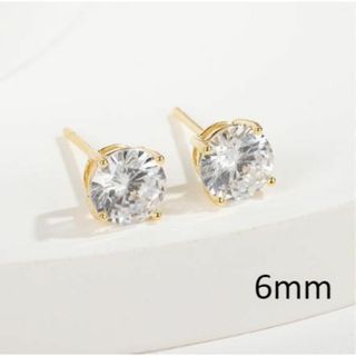 K18GP ☆6ｍｍ☆ゴールド☆ 一粒4爪　人工ダイヤピアス　 S925(ピアス)