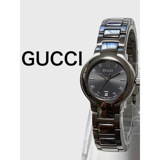 グッチ(Gucci)の美品！　GUCCI グッチ　グレー文字盤　電池新品　純正ベルト　レディース腕時計(腕時計)