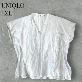 ユニクロ(UNIQLO)の【大きいサイズ】ユニクロ XL エンブロイダリー 刺繍 ブラウス 半袖 白(シャツ/ブラウス(半袖/袖なし))