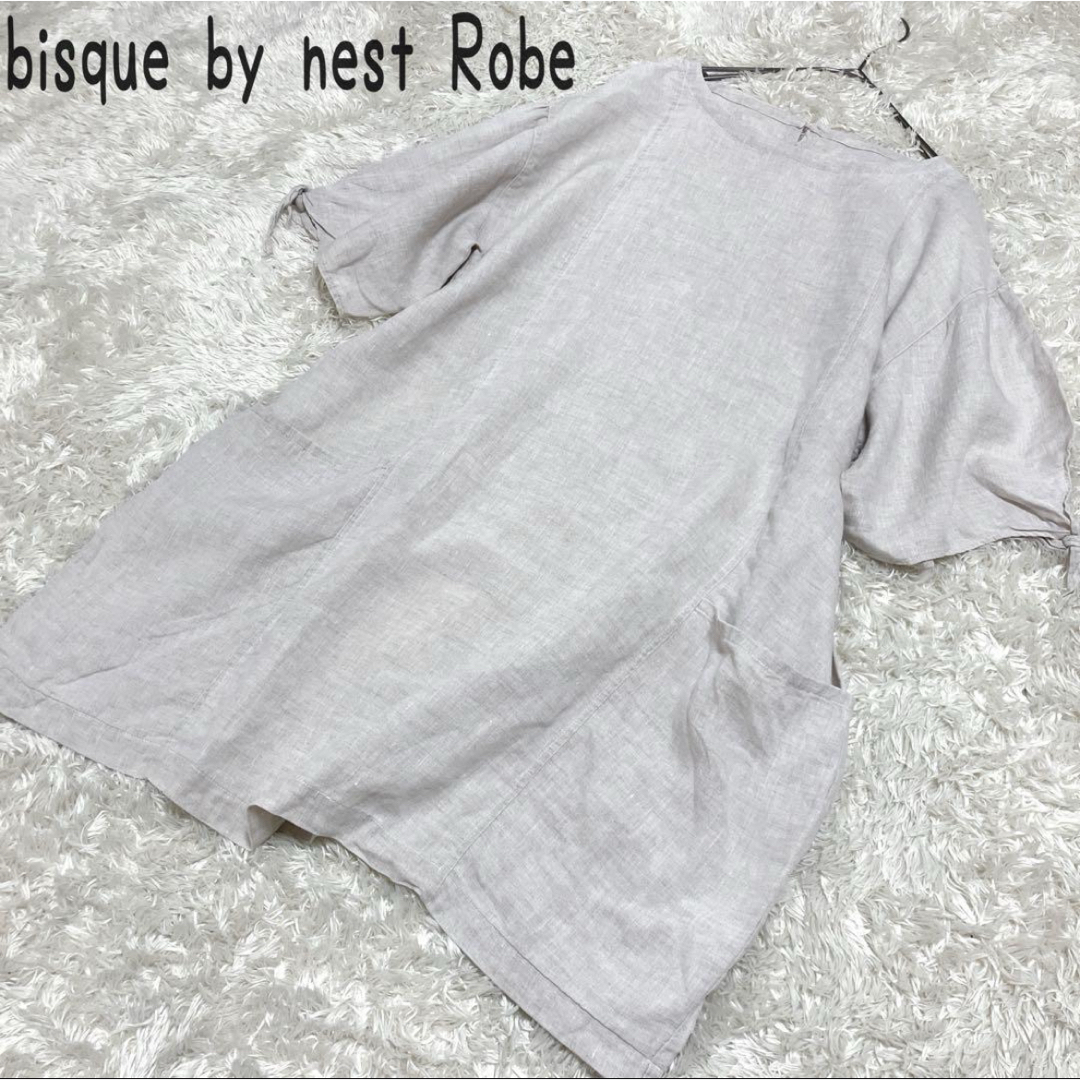 bisque by nest Robe(ビスクバイネストローブ)のビスク バイ ネストローブ リネン100% 半袖 ブラウス チュニック レディースのトップス(シャツ/ブラウス(半袖/袖なし))の商品写真