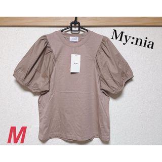 新品　マイニア　レディース　袖ボリュームTシャツ　UV 異素材　M(シャツ/ブラウス(半袖/袖なし))