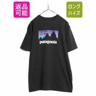 パタゴニア(patagonia)の19年製 パタゴニア プリント 半袖 Tシャツ メンズ L Patagonia アウトドア グラフィック ステッカー ロゴ フィッツロイ コットン ブラック(Tシャツ/カットソー(半袖/袖なし))