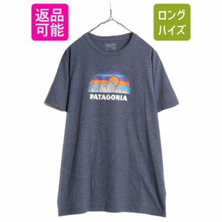 パタゴニア(patagonia)の16年製 パタゴニア プリント 半袖 Tシャツ メンズ XL 古着 Patagonia アウトドア グラフィック アート スリムフィット クルーネック 紺(Tシャツ/カットソー(半袖/袖なし))