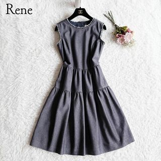 René - 美品◆Rene◆デニムティアードワンピース　コットン　リネン　フリンジ