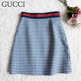 グッチ(Gucci)の美品◆GUCCI◆17年 　ミケーレ期　シェリーライン　千鳥柄　総柄スカート(ひざ丈スカート)