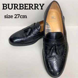 バーバリー(BURBERRY)のバーバリー タッセル ローファー 本革 ウイングチップ メダリオン 黒 27cm(ドレス/ビジネス)