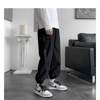 カーゴ デニム ストレート 裾絞り ゆったり シンプル 脚長 男 ブラック XL(ワークパンツ/カーゴパンツ)