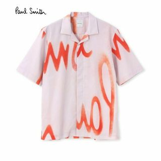 ポールスミス(Paul Smith)の新品☆Paul Smith スプレー ロゴ プリント半袖シャツ☆白＆オレンジ☆M(シャツ)