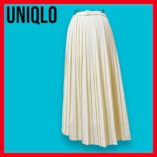 ユニクロ(UNIQLO)のUNIQLOシフォンプリーツロングスカート　M 白　ゴム　オフホワイト　春夏秋(ロングスカート)