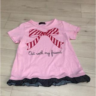 Tシャツ☆ピンク☆リボン柄☆裾フリル☆140(Tシャツ/カットソー)