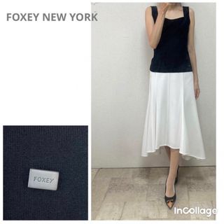 フォクシーニューヨーク(FOXEY NEW YORK)のフォクシーニューヨーク　ロゴプレート付ノースリーブニット38 ブラック(ニット/セーター)