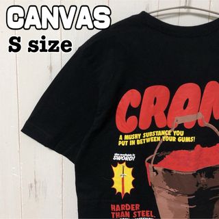 CANVAS バックプリント　T-shirt 半袖　Sサイズ　輸入　黒　海外古着(Tシャツ/カットソー(半袖/袖なし))