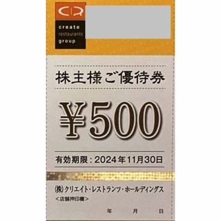 最新 ☆ クリエイト・レストランツ・ホールディングス 株主優待券 500円分