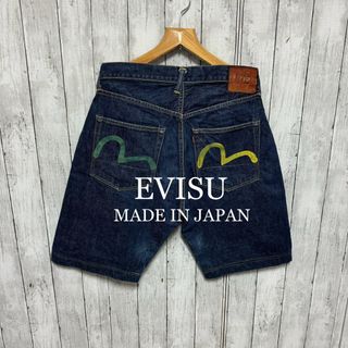 エビス(EVISU)のEVISU アシンメトリーカモメ！セルビッチデニムショートパンツ！日本製！W33(ショートパンツ)