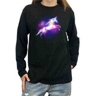 新品 オーロラ ネオン レインボー ユニコーン 流れ星 ファンタジー ロンT(Tシャツ/カットソー(七分/長袖))