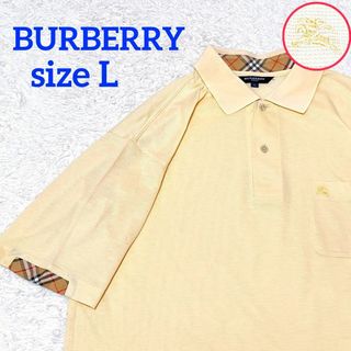 バーバリー(BURBERRY)の美品✨90s　バーバリーゴルフ　ポロシャツ　ノバチェック　鹿の子　イエロー　L(ポロシャツ)