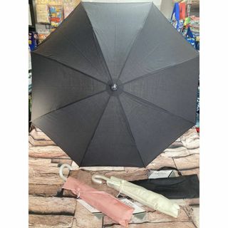 百貨店処分品！ＵＶケア 晴雨兼用 親骨シルバー (黒)２段折り畳み傘(傘)