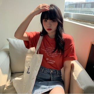 ✿送料無料✿ 韓国ファッション 大人可愛い ロゴTシャツ 半袖 F レッド(Tシャツ(半袖/袖なし))