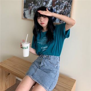 ✿送料無料✿ 韓国ファッション 大人可愛い ロゴTシャツ 半袖 F グリーン(Tシャツ(半袖/袖なし))