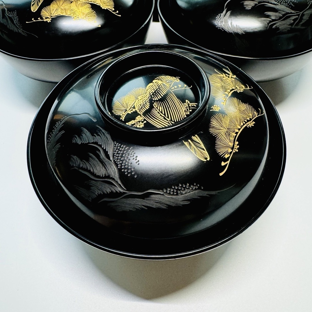 漆器 輪島塗 木製 陰彫細工 沈金 蒔絵 蓋付椀 汁椀 10客 時代物 漆器 輪島塗 木製 陰彫細工 沈金 蒔絵 蓋付椀 汁椀 10客 時代物