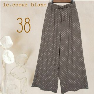 le.coeur blanc - b3283【ルクールブラン】春夏洗えるガウチョパンツMベージュドットつるサラ素材