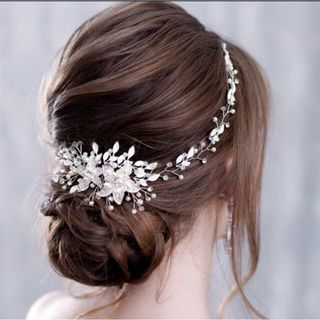 ヘッドドレス　シルバー　結婚式　ウエディング　フラワー　ヘアアクセ　５(ウェディングドレス)