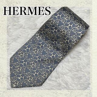 エルメス(Hermes)のHERMES エルメス　ネクタイ　ブルー　日焼けあり(ネクタイ)