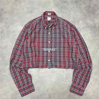 "remake" red plaid cropped shirt. 長袖 赤青(シャツ)