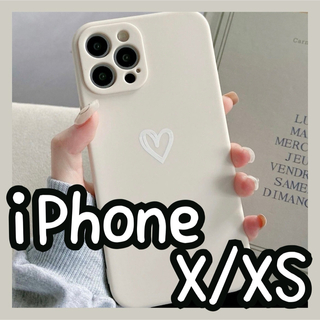【iPhoneX/XS】iPhoneケース ホワイト ハート 手書き 白(iPhoneケース)