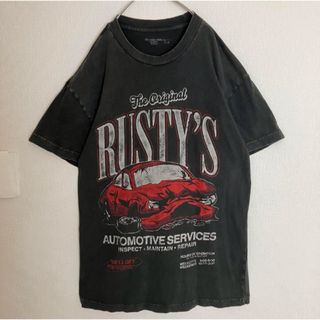 ブラック鬼フェードレーシングTシャツアーチビッグロゴtee半袖tシャツ半袖(Tシャツ/カットソー(半袖/袖なし))