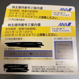 エーエヌエー(ゼンニッポンクウユ)(ANA(全日本空輸))のANA株主優待2枚　2024年11月30日期限(航空券)