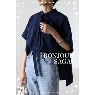 ボンジュールサガン(BONJOUR SAGAN)のBonjour sagan  　ボウタイドルマンシャツブラウス　紺(シャツ/ブラウス(半袖/袖なし))