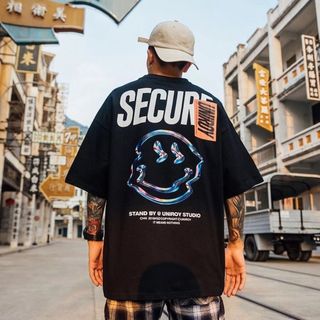 【大人気】オーバーサイズ 半袖 Tシャツ XL ブラック ストリート スマイリー(Tシャツ/カットソー(半袖/袖なし))