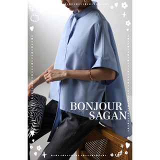 ボンジュールサガン(BONJOUR SAGAN)のBonjour sagan  　ボウタイドルマンシャツブラウス　ライトブルー(シャツ/ブラウス(半袖/袖なし))