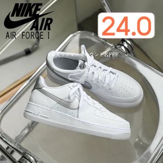 ナイキ(NIKE)の【新品24cm】NIKE エアフォース１GS ホワイト/グレー/シルバー(スニーカー)