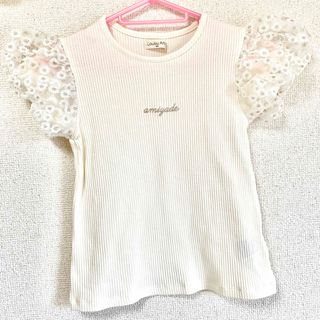 バースデイ - ルルアミ　loulouami 袖チュールTシャツ　お花　刺しゅう　レース　白