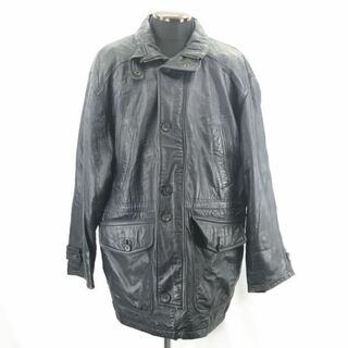 ヴァレモッソ★本革/ラムレザー/中綿コート【L/紺】羊革/フルジップ/内ポケット/Vallemosso◆BC460L #BUZZBERG(レザージャケット)