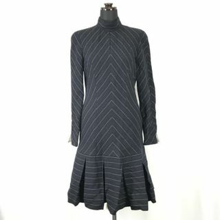 イネス/iGnes /銀座マギー★ウール100％/ハイネックワンピース【38/women’s size -M/紺/navy/総柄】iGnes INTERNATIONAL/Dress◆BH121 #BUZZBERG(ひざ丈ワンピース)