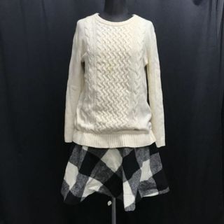 バーバリーブルーレーベル(BURBERRY BLUE LABEL)の三陽商会製★バーバリーブルーレーベル/BURBERRY★ニットドッキングワンピース/チェック柄【38/レディースM/アイボリー/黒】◆mBH343 BUZZBERG(ひざ丈ワンピース)