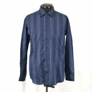 ジョルジオアルマーニ(Giorgio Armani)のジョルジオアルマーニ/GIORGIO ARMANI LE COLLEZIONI★長袖ドレスシャツ【Mens size -16/青×黒/ストライプ柄】Tops/Shirts◆senBG960 #BUZZBERG(シャツ)