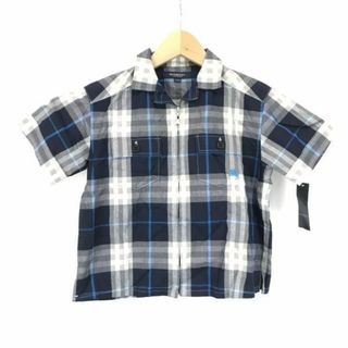 BURBERRY - タグ付き新古品★Burberry★ジップアップ/半袖シャツ【男の子110/グレー×紺/チェック】三陽商会/バーバリー◆BG865 #BUZZBERG