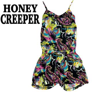 Honey creeper オールインワン キャミソール 花柄 ボタニカル柄 M(オールインワン)