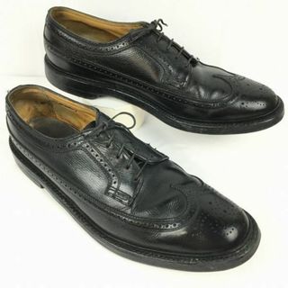 試着交換OK！70sビンテージ/Vintage 　1973　FLORSHEIM/フローシャイム/インペリアル　ケンムール　ロングウイングチップ〈黒/BLACK/ブラック〉size10C/26.5-27.5/菅NO.WZA-399 #BUZZBERG(ドレス/ビジネス)