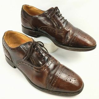 試着交換OK！Loake/ローク　イングランド製/ビンテージ/Vintage 品　セミブローグ　キャップトゥ〈ブラウン/茶/BROWN〉size8　26.5程度/メンズ/菅NO.WZH-92 #BUZZBERG(ドレス/ビジネス)