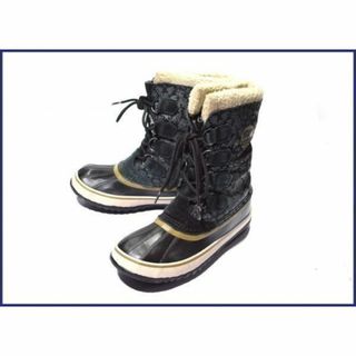 ソレル(SOREL)のカナダ名門★SOREL/ソレル★雪結晶柄/インナー付/本革スノーブーツ24.0黒◆-o82 #BUZZBERG(ブーツ)